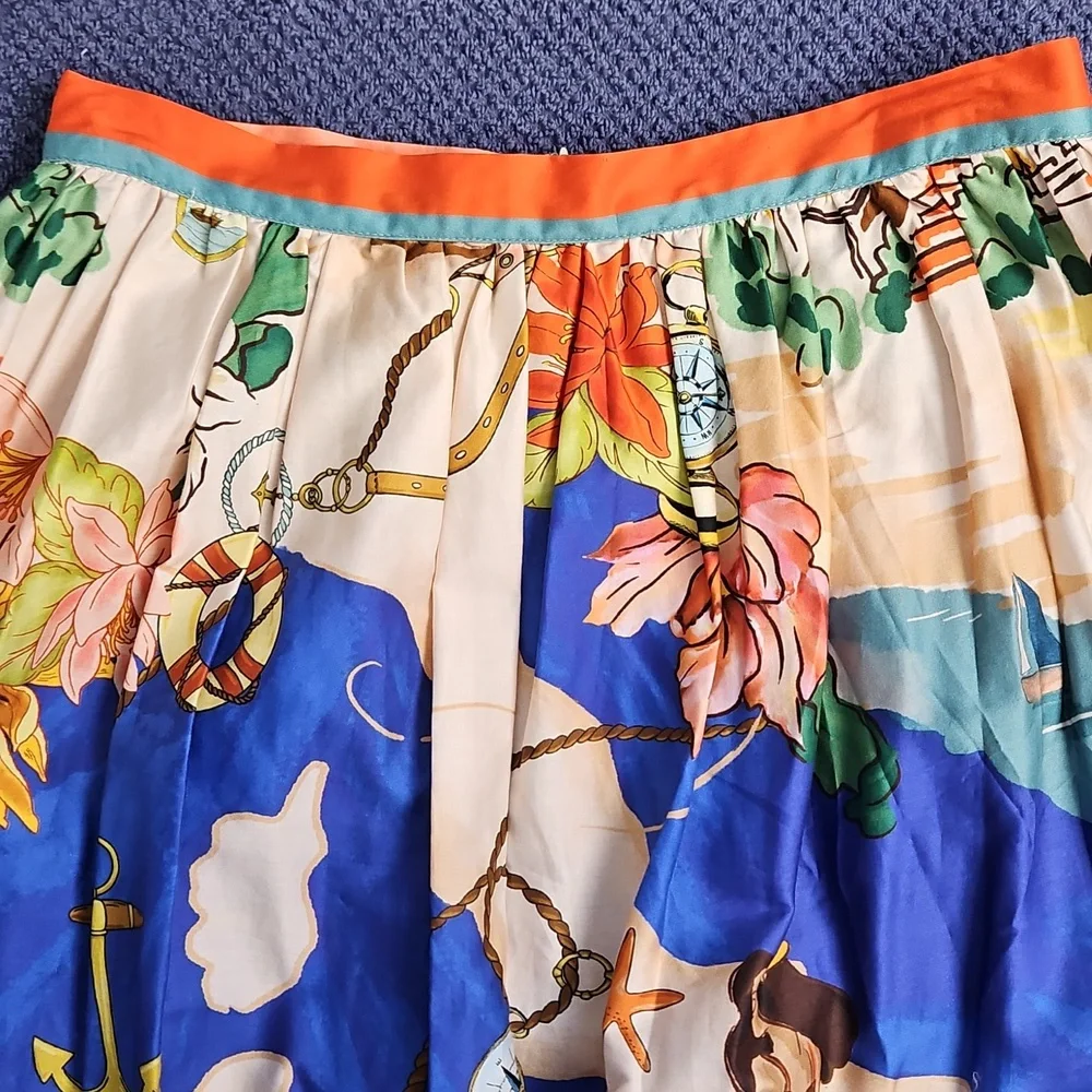 ANTONIO MELANI Evie‎ Cotton A-line Maxi Skirt: Ocean Print: Size-14